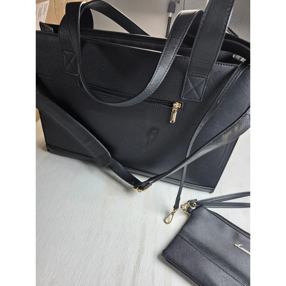 Lovevook Black Laptop Tote Bag Set Work Briefcase Minimalist Academia Large